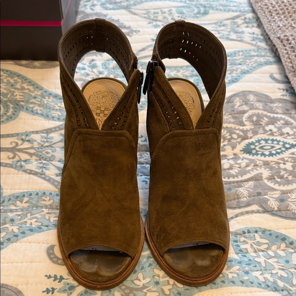 Vince Camuto Greenish Brown Peep-Toe Booties